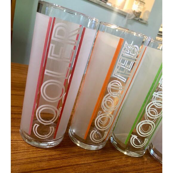 Libbey COOLER Stripe Highball Tom Collins Cocktail Barware Red/Pink Orange Green - Picture 2 of 8